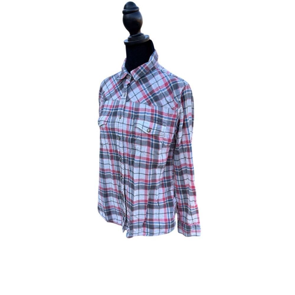 Jachs Girlfriend Plaid Pearl Snap Shirt Small - Picture 3 of 8